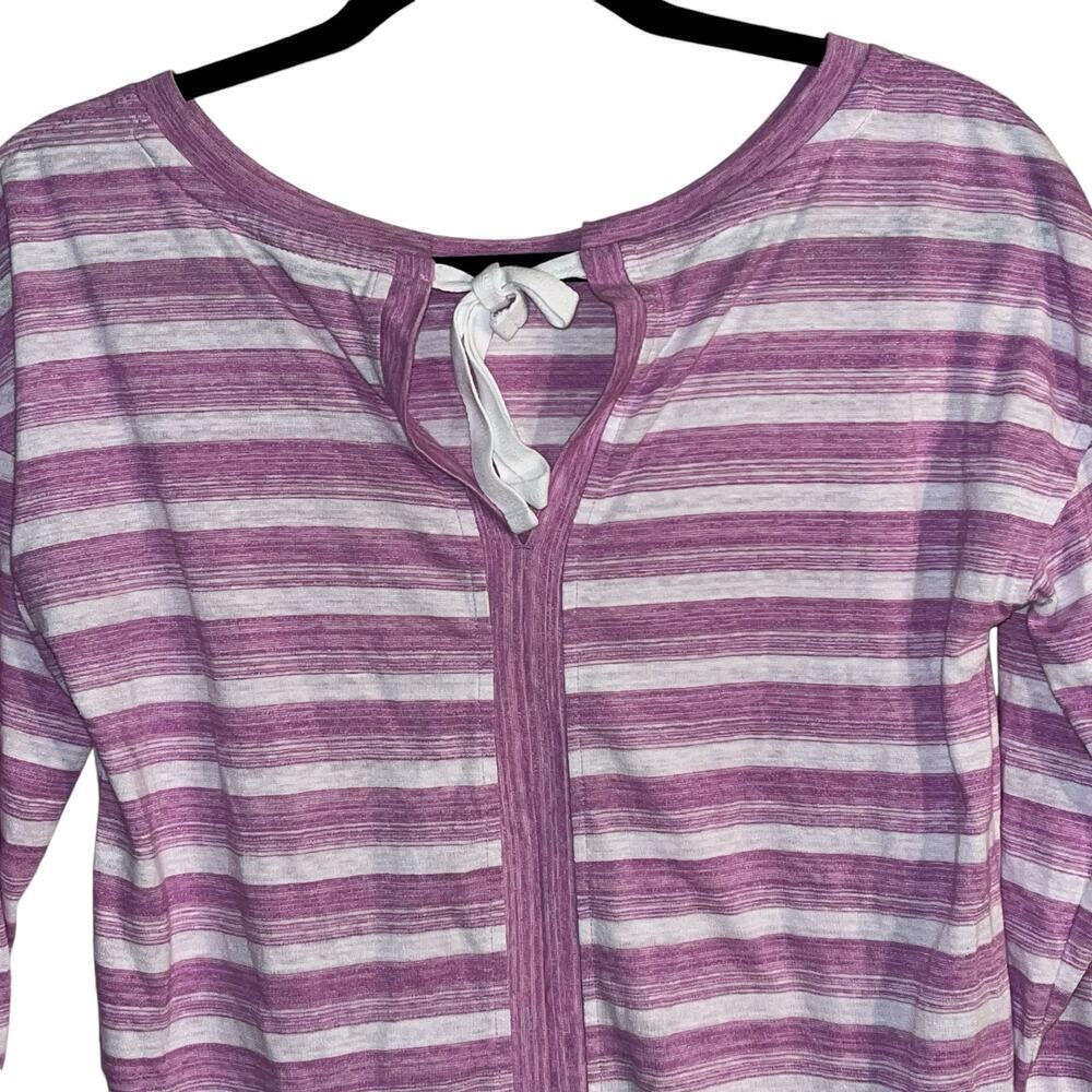 T by Talbots 3/4 Sleeve Striped Purple & White Pullover Top | Small - Picture 4 of 7